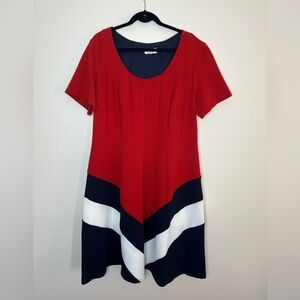 Robbie Bee Dress Rusty Red Blue White Color Block Womens XL Career Office